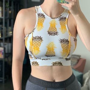 Pineapple Yellow Mesh Crop Top Sports Bra